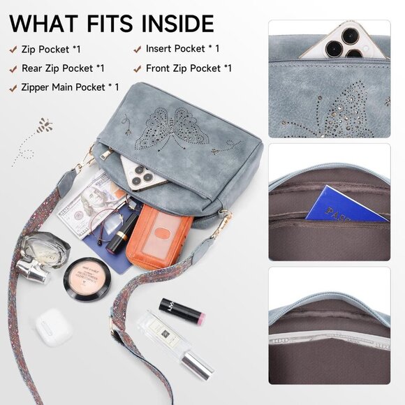 Chic Vegan Leather Small Crossbody Purse - Butterfly Design & Spacious Pocketing - Picture 3 of 6